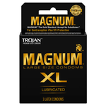Trojan Magnum XL large size condoms 3-pack, black and gold box, lubricated latex