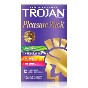 Trojan Pleasure Pack 12-pack lubricated latex condoms with assorted varieties
