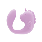 Lilac unicorn-shaped silicone couples vibrator with curved ergonomic design