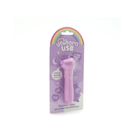 Purple Unihorn USB rechargeable unicorn massager in retail packaging with rainbow design