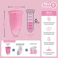 Pink Uva size 0 menstrual cup with measurements, tampon comparison, and usage guidelines for beginners.