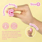 Person holding a small pink menstrual cup showing its flexibility, with text highlighting size 0, compact design, and medical-grade silicone.