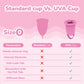 Comparison chart of standard menstrual cup vs UVA cup, highlighting features and benefits for size 0.