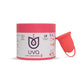 UVA pink menstrual cup with round floral packaging, eco-friendly, size A shown