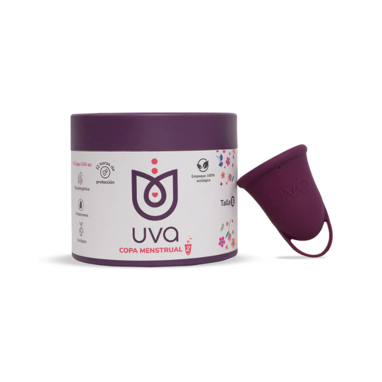 Purple menstrual cup set with eco-friendly packaging and hypoallergenic features