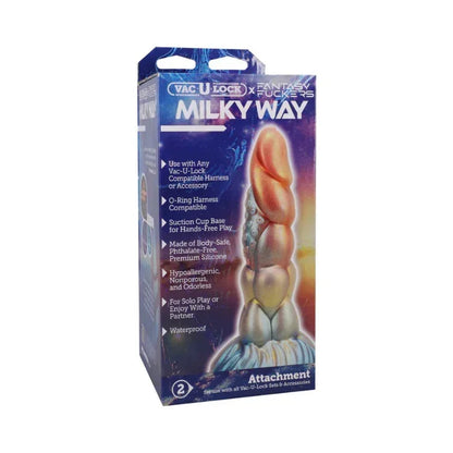 Vac-U-Lock Fantasy Fuckers Milky Way multi-color silicone dildo attachment packaging