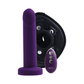 Deep purple rechargeable vibrating strap-on with harness and remote control