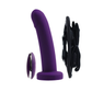 Deep purple silicone rechargeable vibrating strap-on set with harness and remote