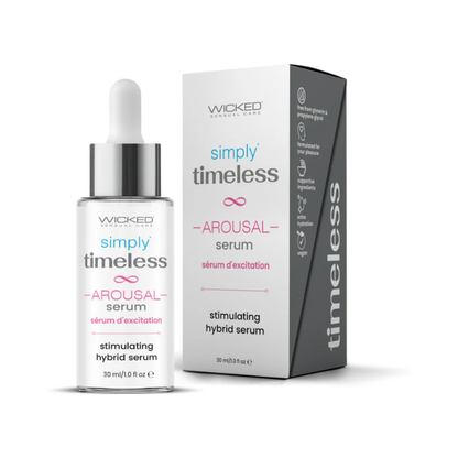 Wicked Simply Timeless Arousal stimulating hybrid serum bottle and box, 30ml