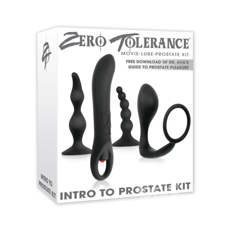 Zero Tolerance intro to prostate kit box with silicone prostate toys and movie-lube offer