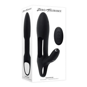 Zero Tolerance Nautilus rechargeable silicone dual cock ring with remote in black packaging
